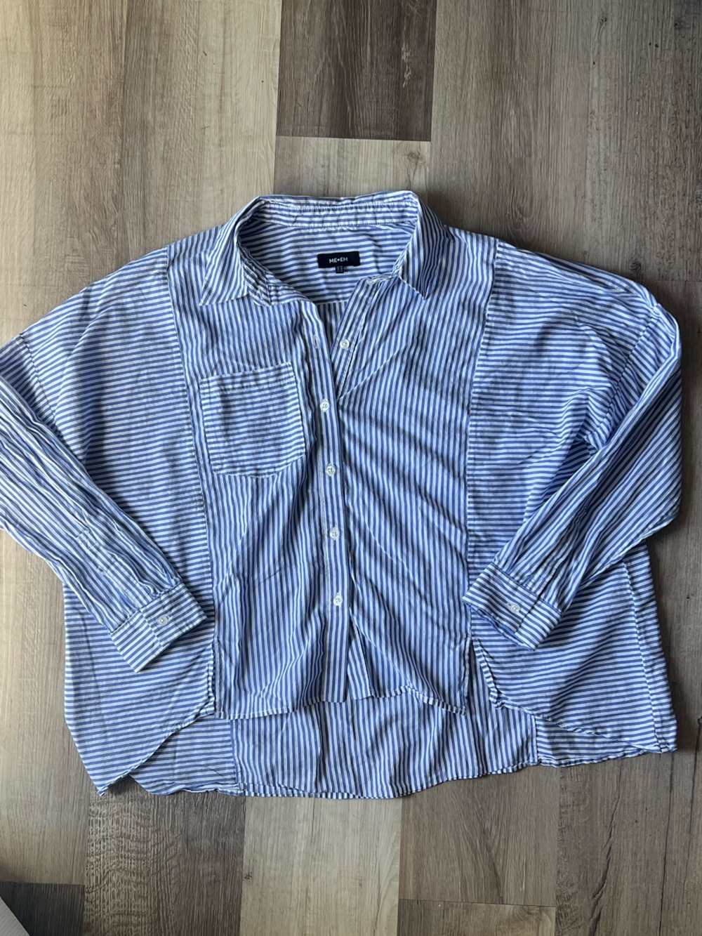 ME+EM Lightweight Cropped Boxy Button Down Shirt Blue Stripe size 10 - Picture 5 of 10